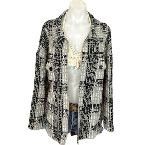 By Design Plaid Shacket Cardigan Sweater XXL Black Gray Oversize Relax Fit Ava - Picture 1 of 6